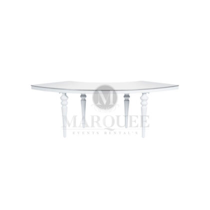 Serpentine dining table - silver frame and white top