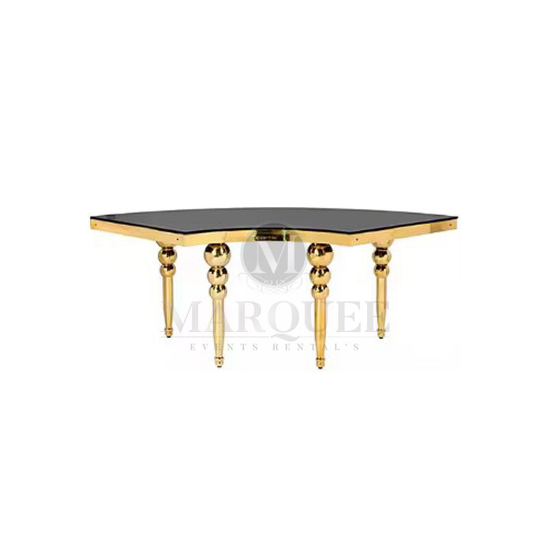 Serpentine table black glass top