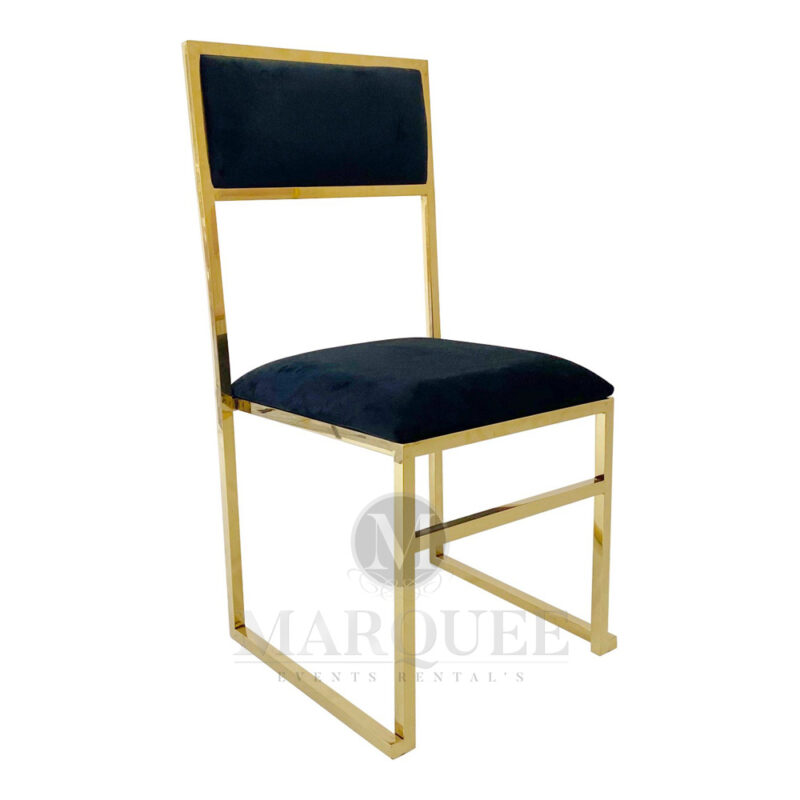 Bella gold frame dining chairs with black velvet.