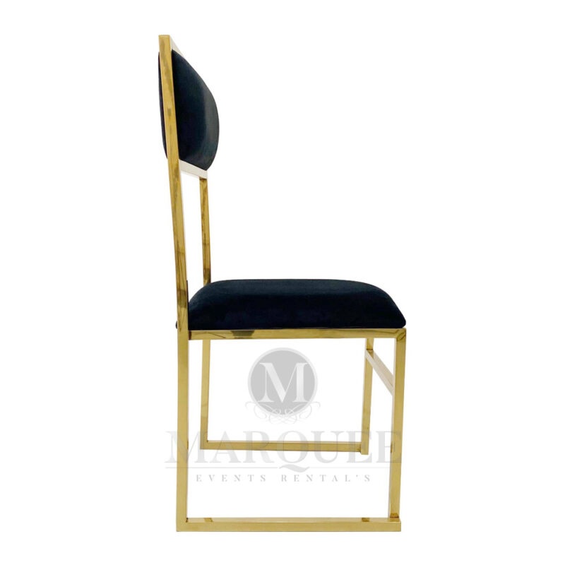 Bella gold frame dining chairs with black velvet.