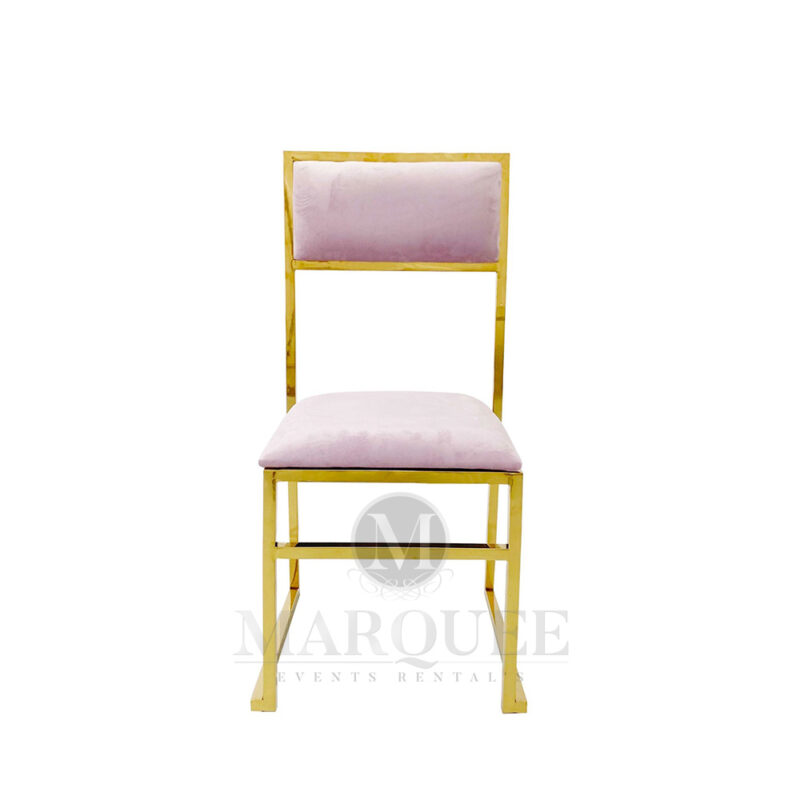 Bella gold frame dining chairs with lilac velvet.