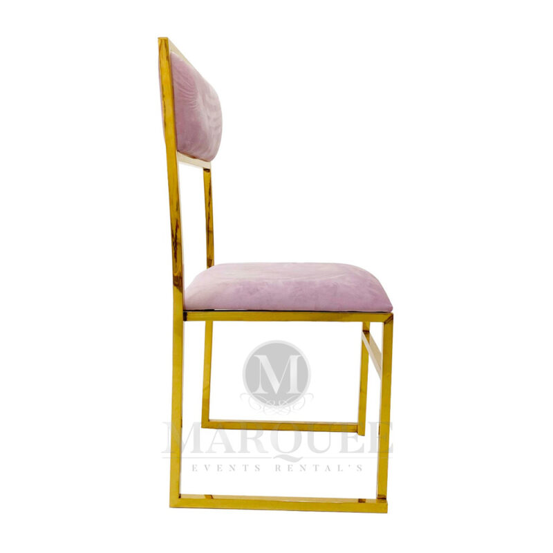 Bella gold frame dining chairs with lilac velvet.