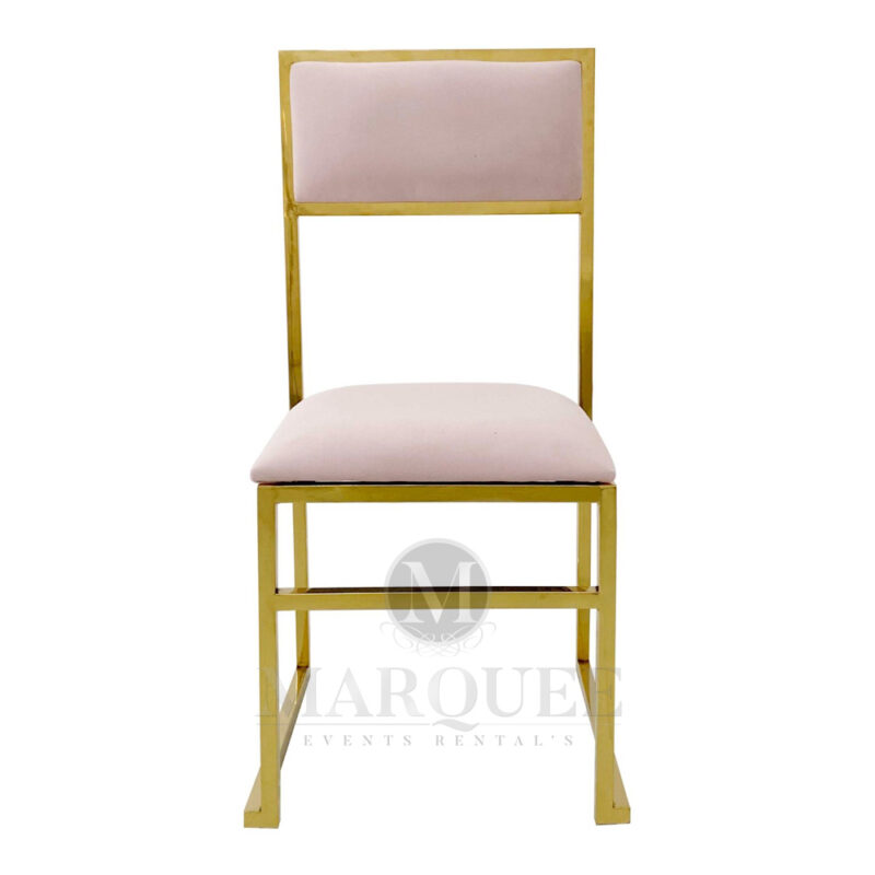 Bella gold frame dining chairs with pink velvet.