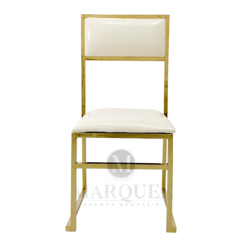 Bella gold frame dining chair with white leather.