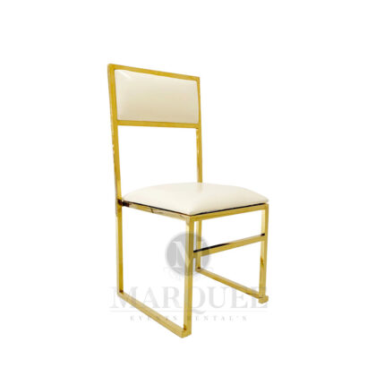 Bella gold frame dining chair with white leather.