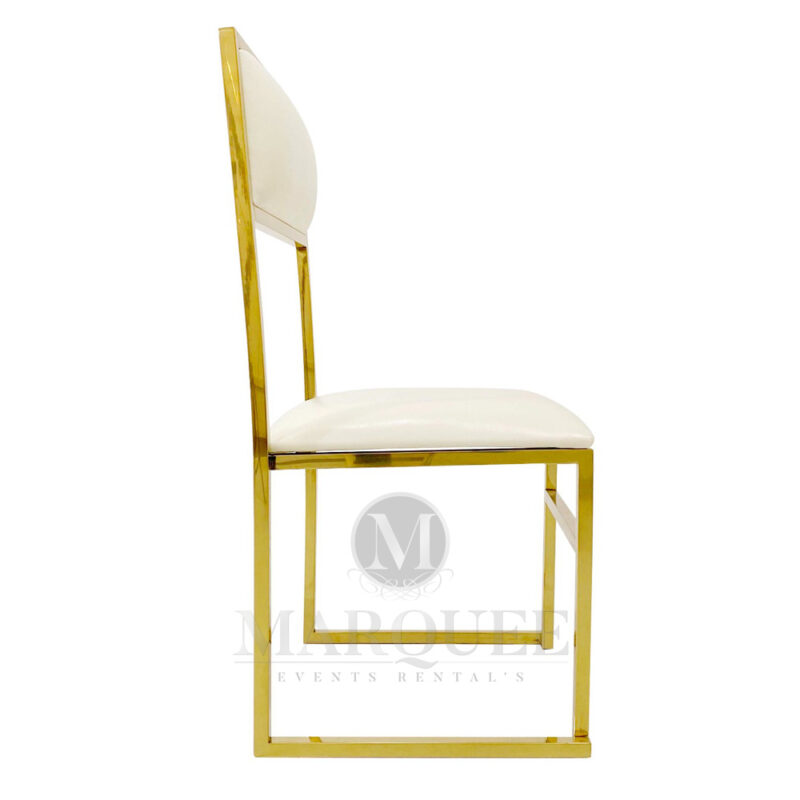 Bella gold frame dining chair with white leather.