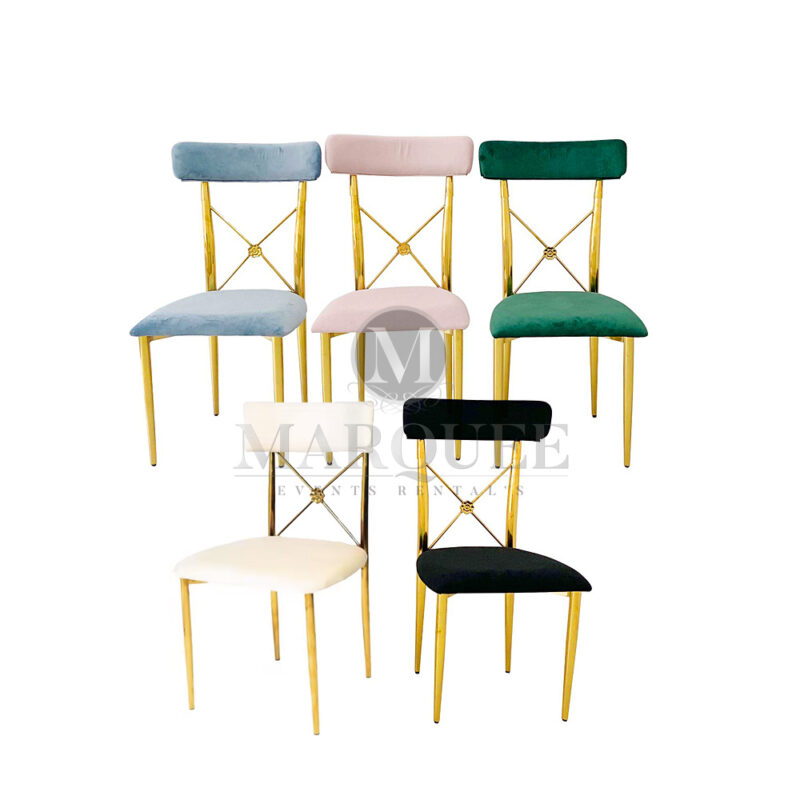 Dior gold dining chairs in assorted velvet colors