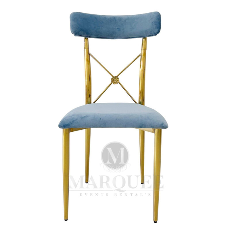 Dior gold dining chairs - dusty blue velvet