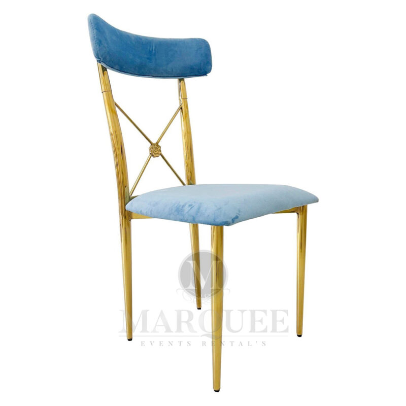 Dior gold dining chairs - dusty blue velvet