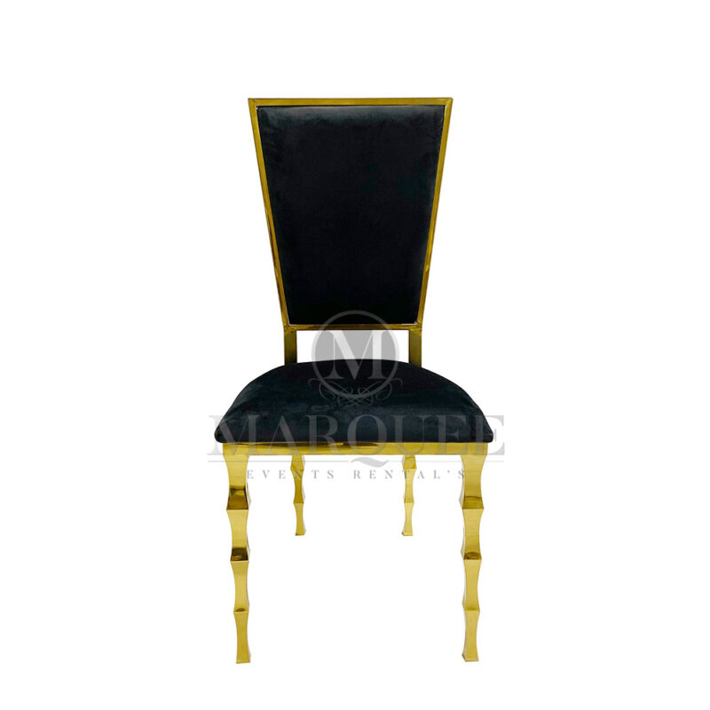 Sofia gold dining chairs in black velvet