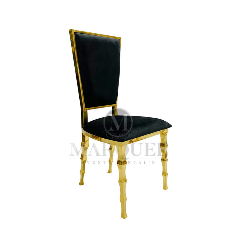 Sofia gold dining chairs in black velvet