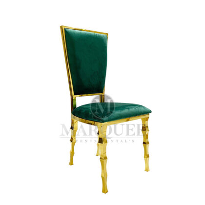 Sofia gold dining chairs in emerald green velvet