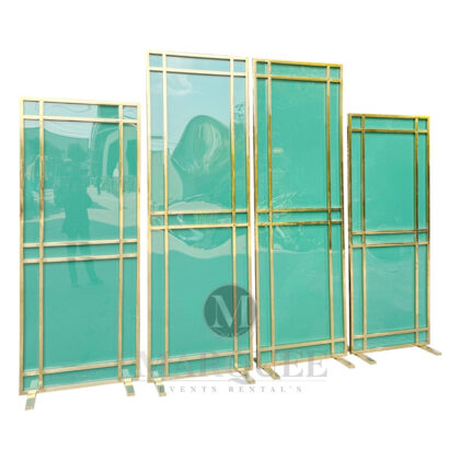 Green backdrop with gold frame